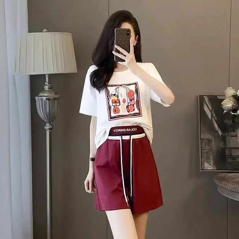 Summer Fashion 2024 Female Shorts Short Sleeve New Women\'s Sets Pieces Features Matching Full Cheap And Korean Style Offers Kit