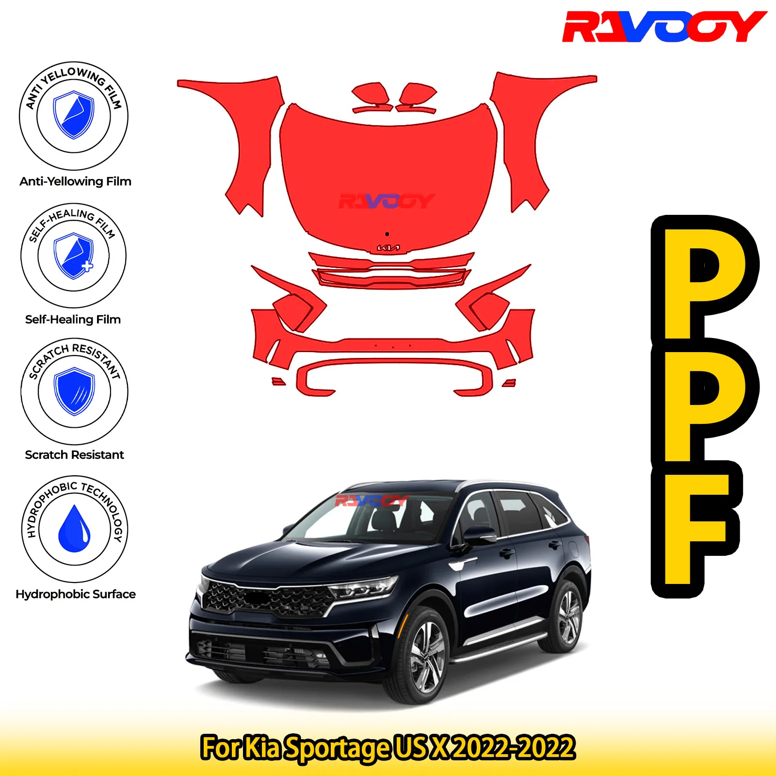 

For Kia Sportage US X 2022-2022 Glossy Matte Black Precut front PPF Kit Paint Protection Film