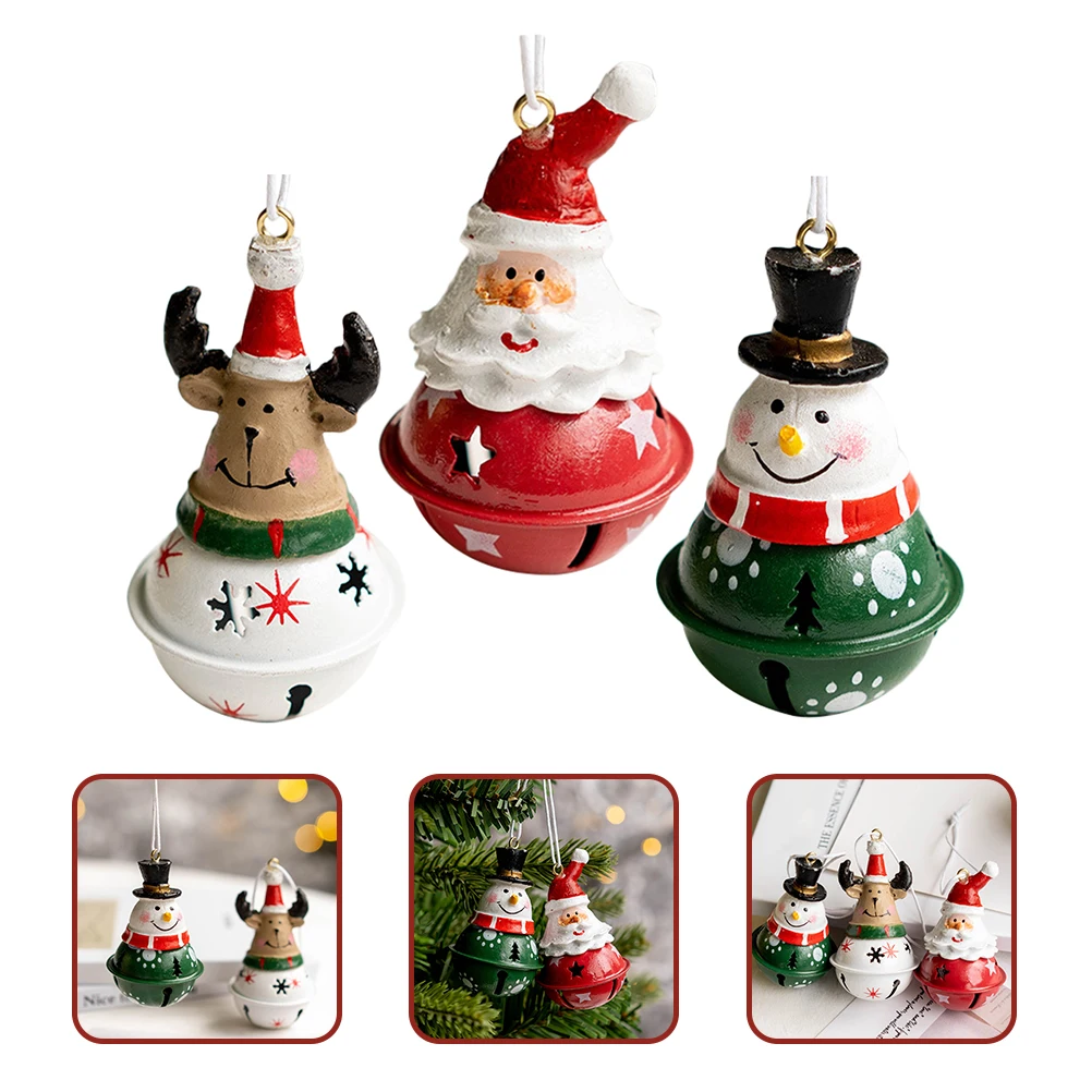 

3Pcs Christmas Tree Bell Pendants Decorative Cartoon Hanging Ornaments Xmas Party Home Decor Decorative Xmas Bell