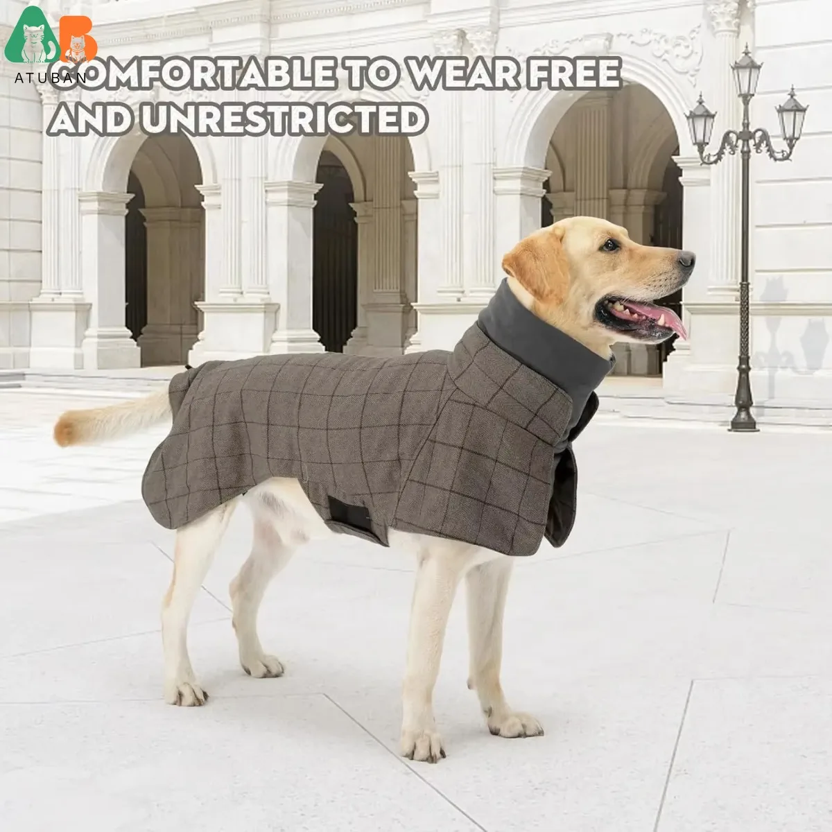 Warm Dog Coat English Plaid Dog Fleece Vest Windbreaker Jacket Winter Clothing with Traction Eyelets Suitable for All Dog Types