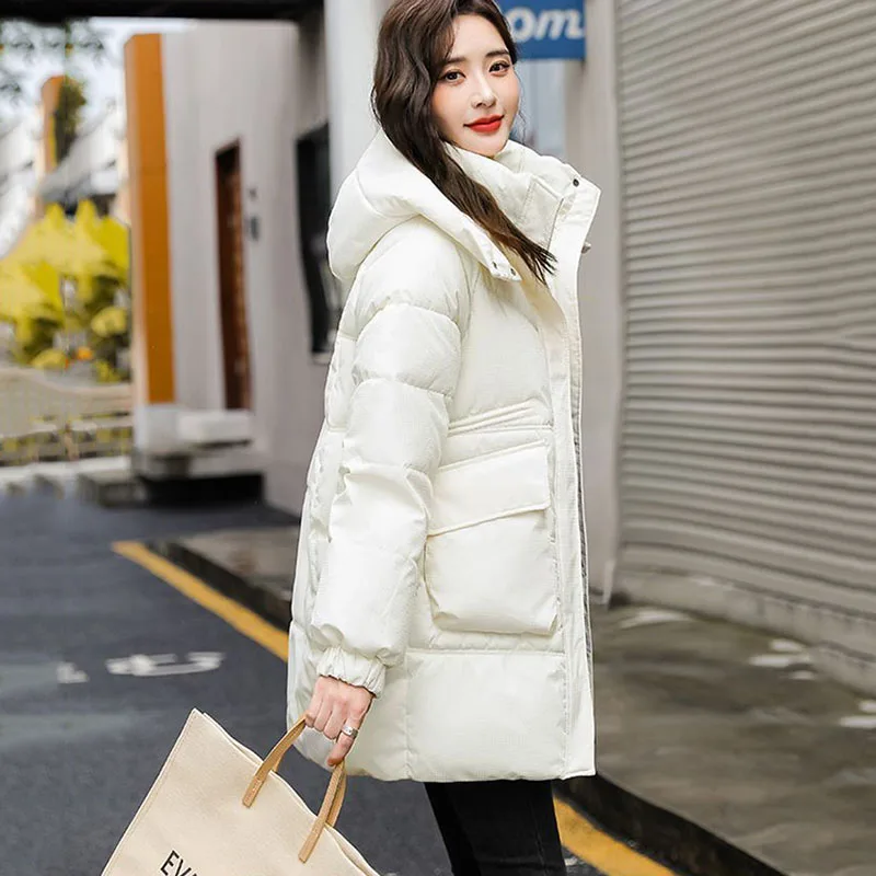 Nueva chaqueta coreana de algodón para mujer, abrigo Parker cálido y frío para invierno, ropa larga informal de algodón para mujer, chaquetas acolchadas con capucha