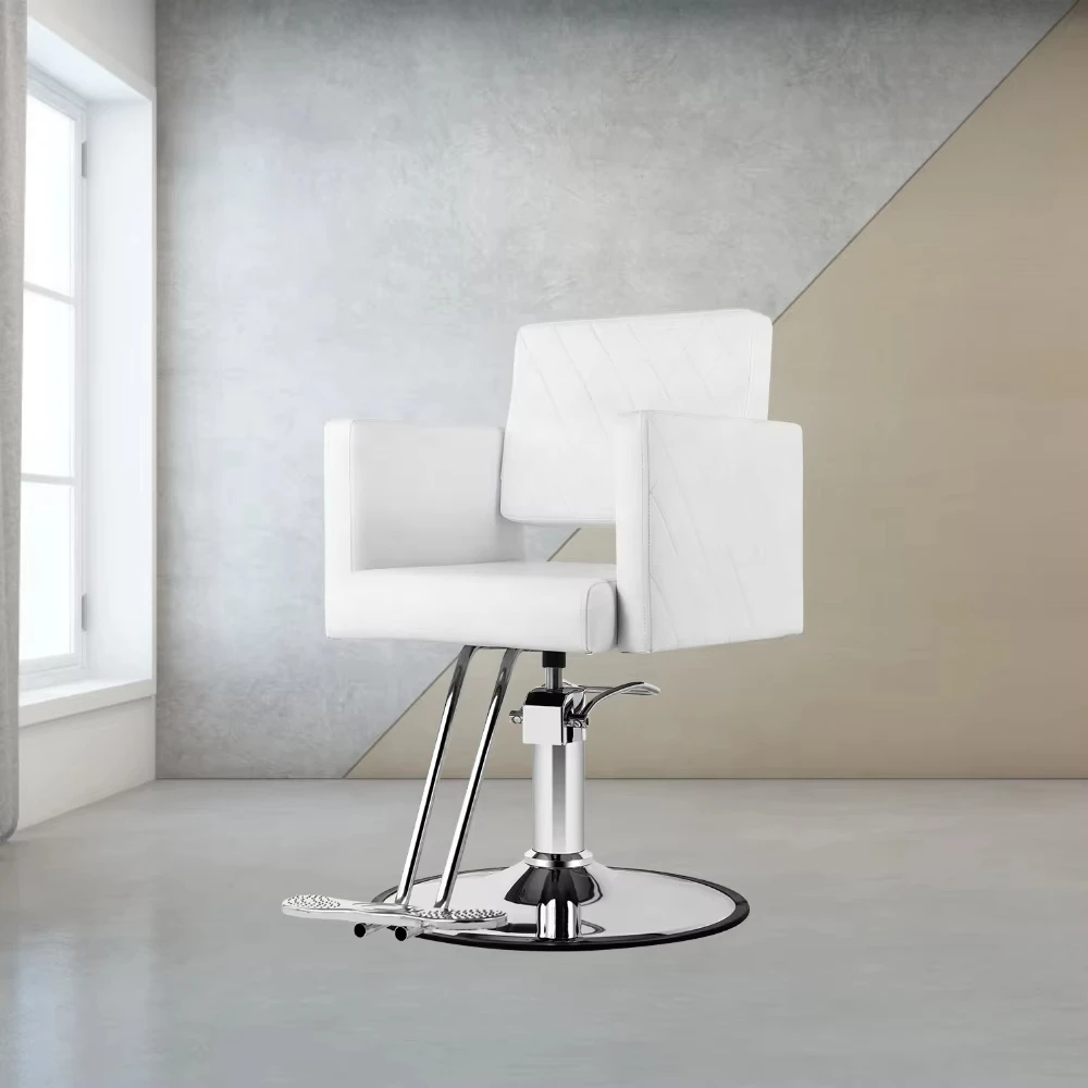Hydraulischer Friseurstuhl, 360-Grad-Drehstuhl für Haarstyling, weiße Schönheitssalonausrüstung für den Schönheitssalon