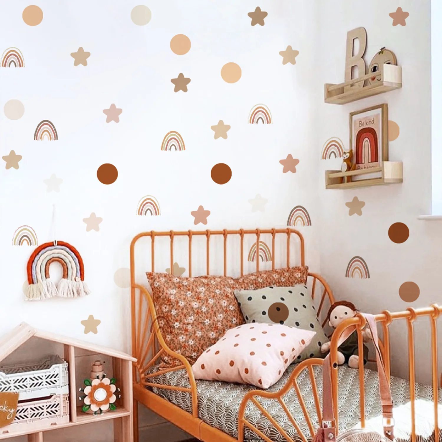 

Boho Rainbow Wall Stickers Polka Dot Boho Hearts Nursery Wall Decals for Baby's Room Waterproof Bedroom Kids Home Decoration