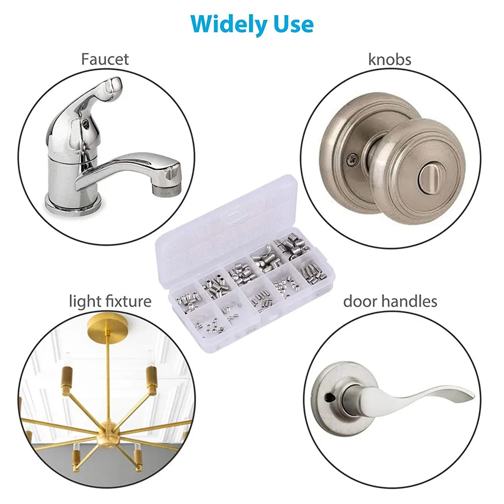 AXK 200Pcs Allen Head Socket Hex Set Grub Screw Assortment Cup Point Stainless Steel M3/M4/M5/M6/M8 With Plastic Box