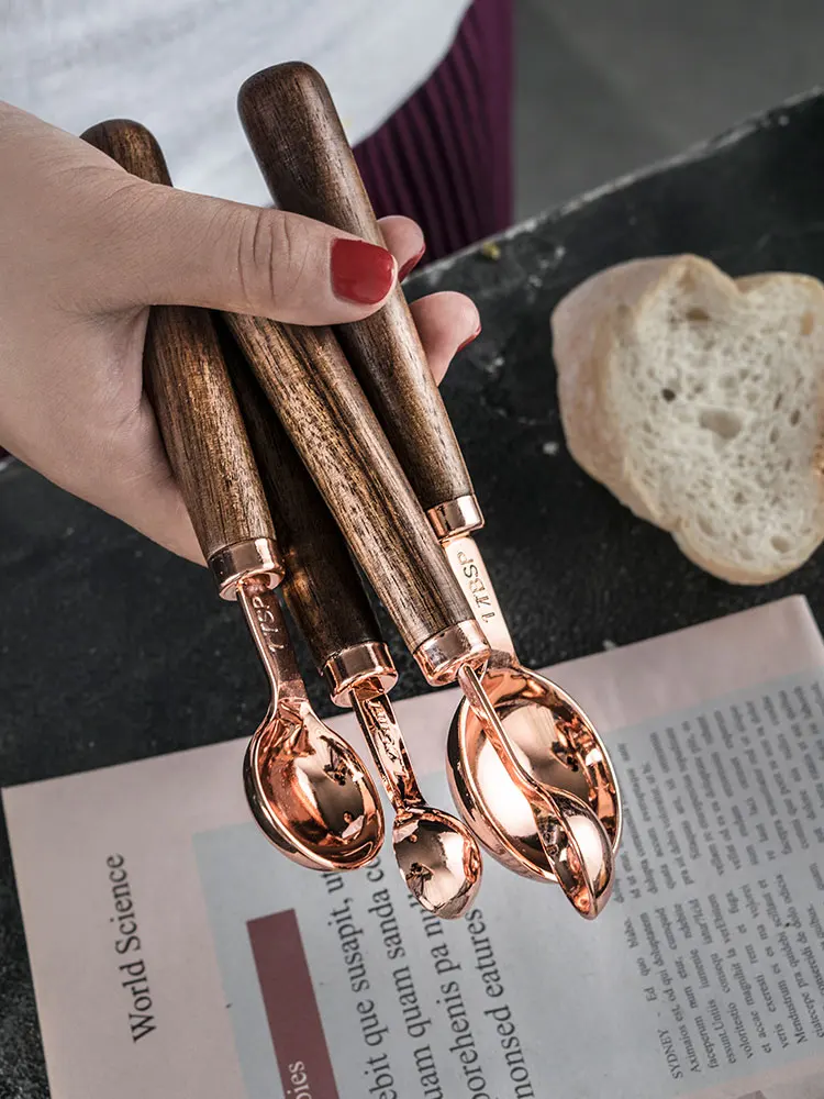 

4pcs/Set Coffee Bean Measuring Spoon Rose Gold Color Measuring Tool Salt/Sugar Measuring Spoons Kitchen Cooking Tool Baking Tool