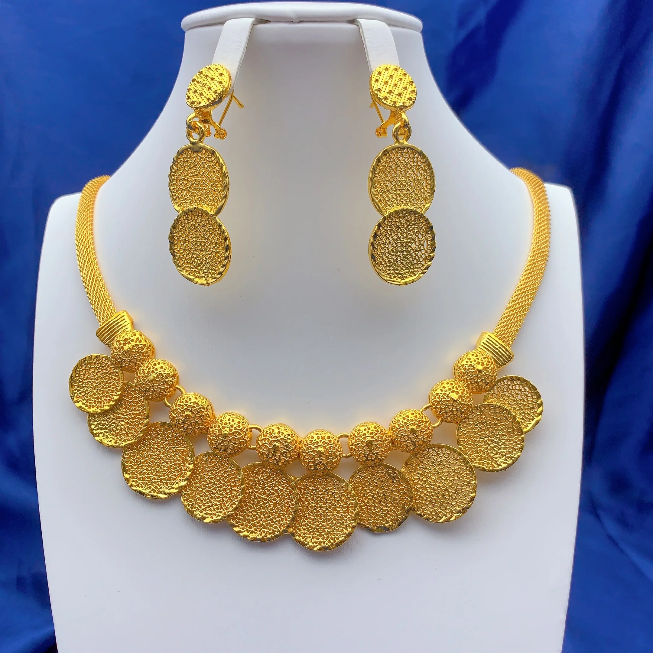 Dubai Nigeria Necklace Earrings Jewelry Set For Women 24K Gold Plated Indian African Bridal Wedding Party Gift Jewellery