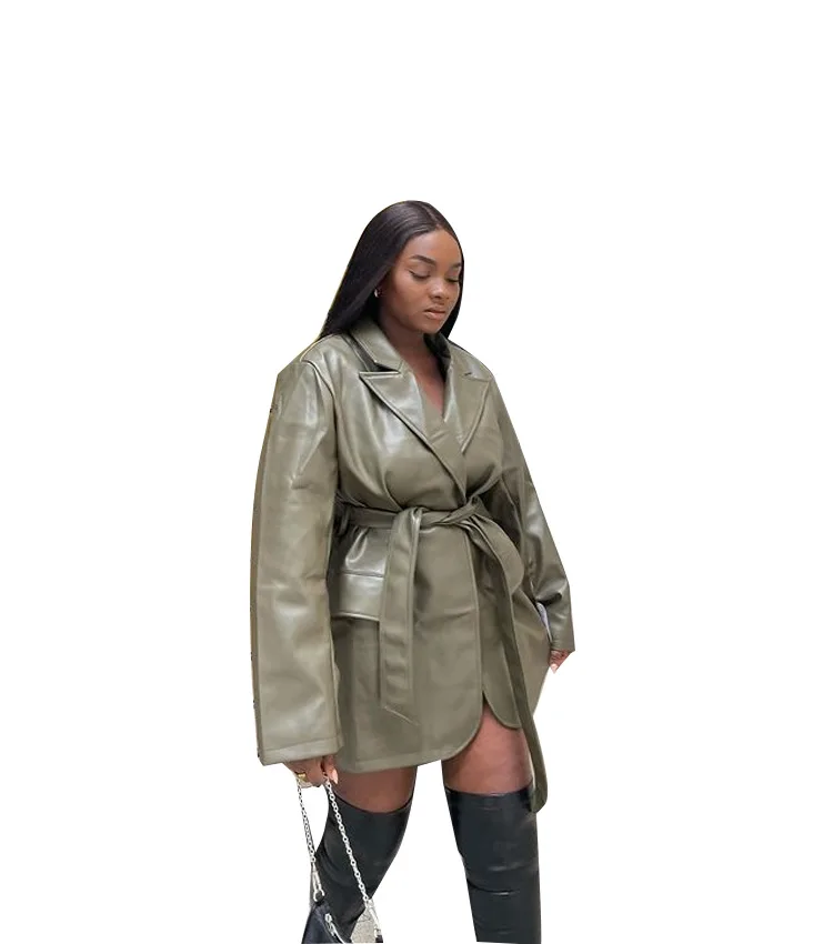 Leather Jackets With Belt Women's Sexy Loose Personality Women's Leather Coat Outerwear Street Trend Office Lady Coat Jackets