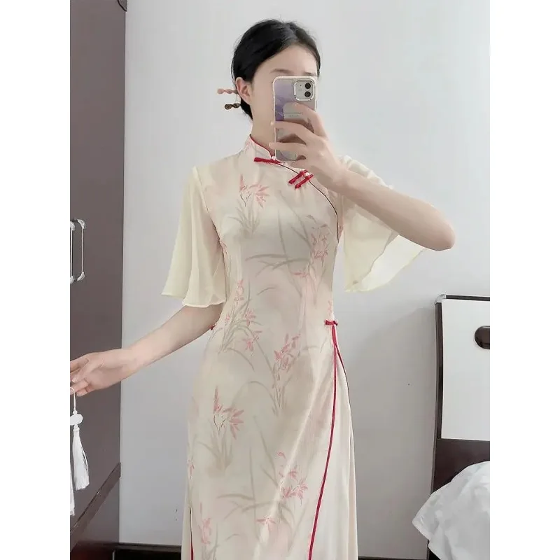 Fashion Large Sleeve Retro Dress Vintage Slim Women Summer Garment