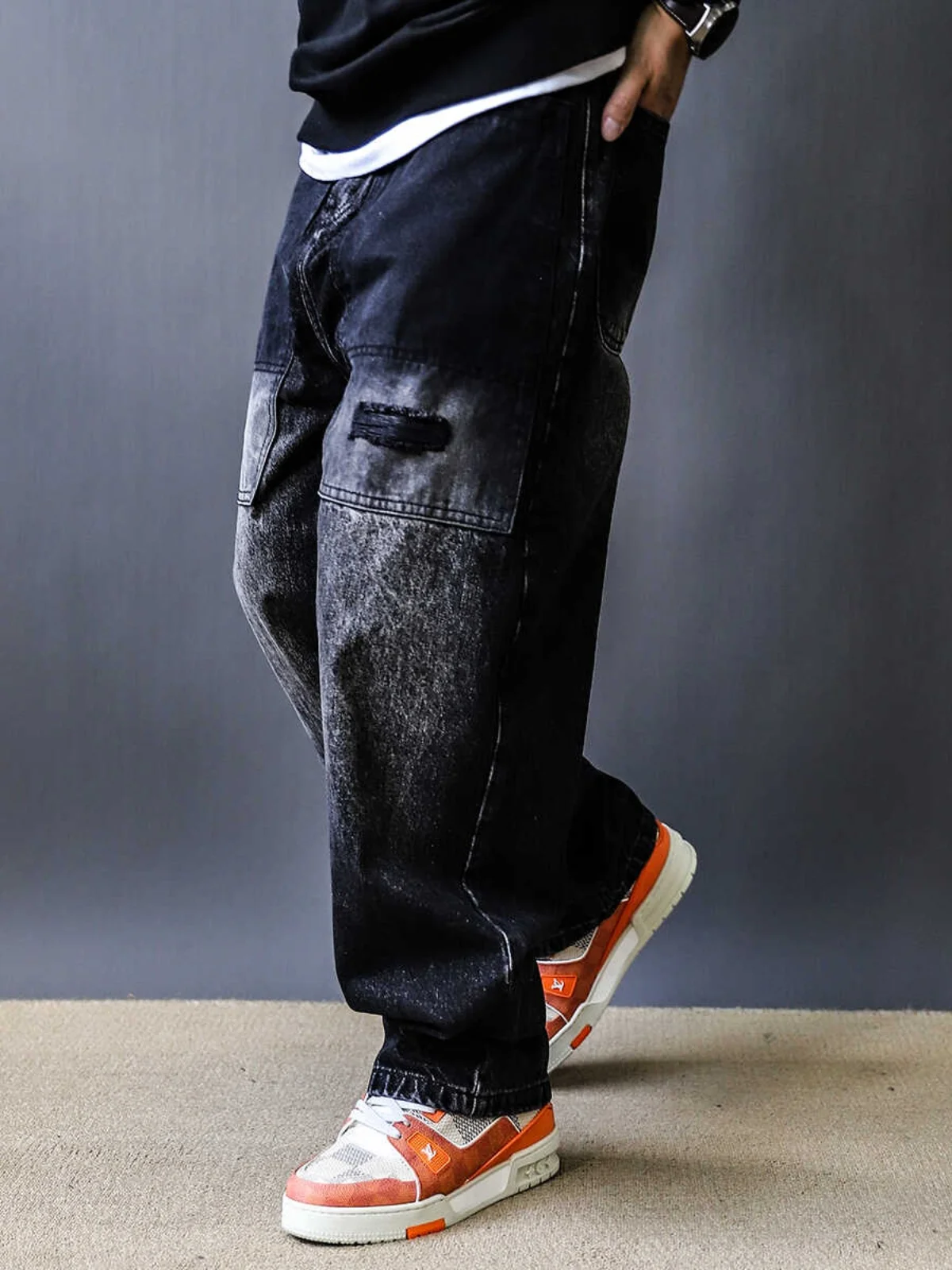 

Мужские мотоциклетные джинсы в американском панк-стиле, свободные, прямого кроя, длинные брюки, весна-осень, с современным дизайном и рваными элементами