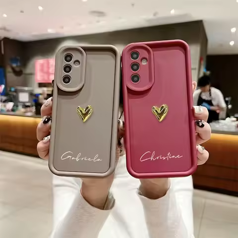 Personalized Customized Name Silicone 3D Gold Heart Case For Samsung Galaxy S20 S21 S22 S23 S24 S25 Ultra Plus FE Gift DIY Cover