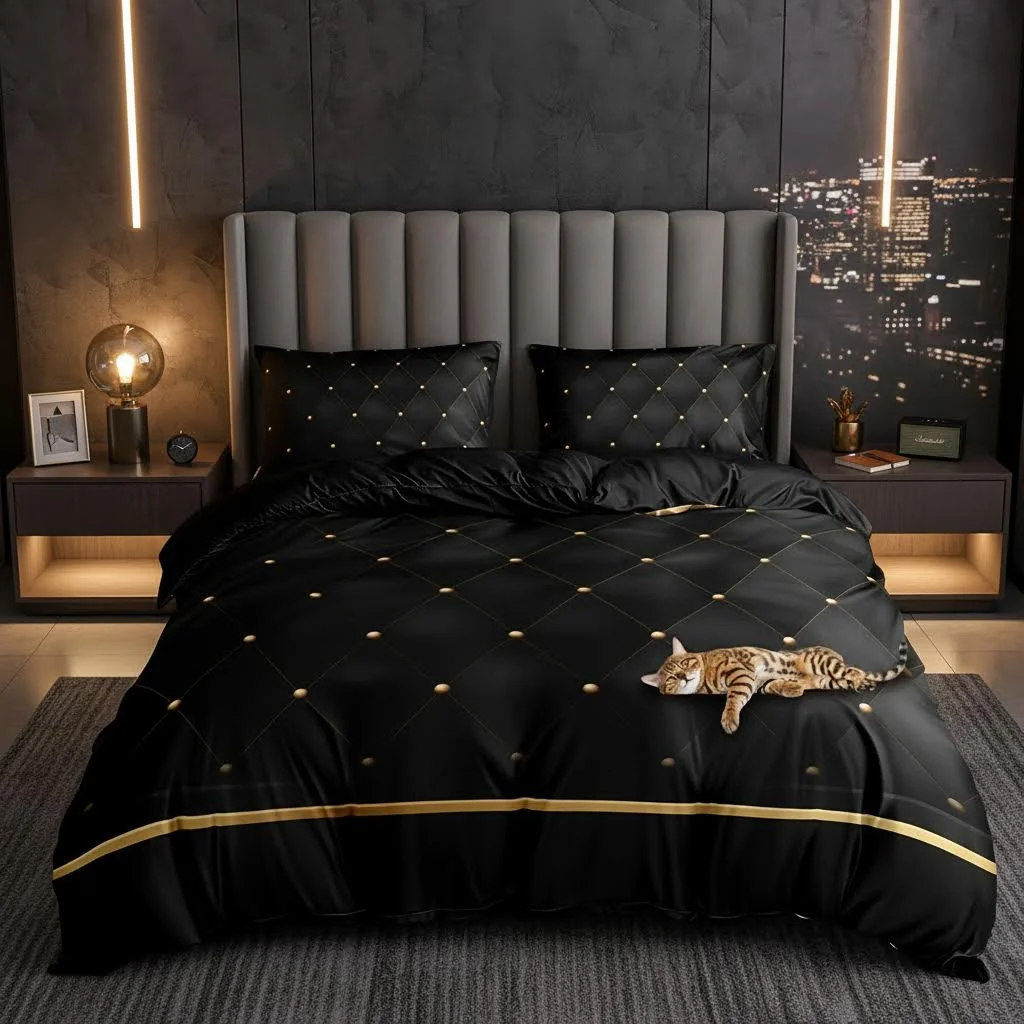 Fashion Luxury Duvet Cover Set Textured Cat Print Bedding Set Soft Comfortable Duvet Cover For Bedroom Guest Room