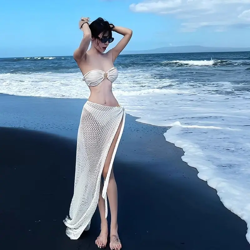 

Тайский нишевый высококачественный бикини Pure Desire с разрезом, остров, отпуск, сексуальная утягивающая длинная юбка, сетчатый купальник с горячими источниками
