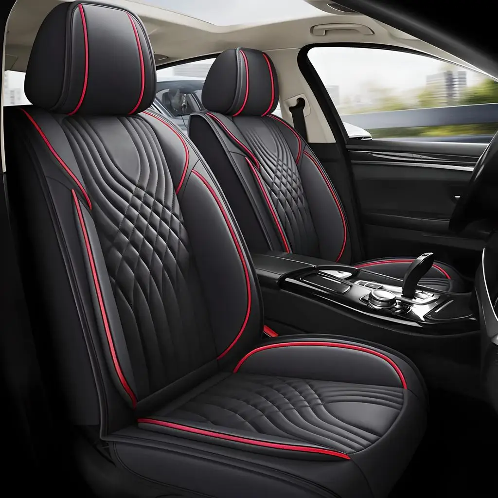 For Dodge Universal PU Leather Car Seat Covers Protector 5-Seats Full Set Front Rear Cushion Anti-Slip Breathable Soft Touch Washable Water Resistant