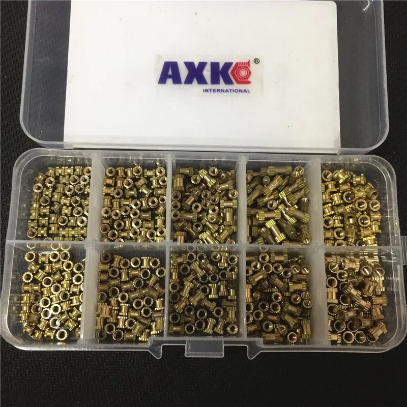 AXK 200/500Pcs M2*L-3.5 M2.5*L-3.5 M3*L-4.2(OD) Injection Nut Copper Insert Knurled Nuts Knurling Kit For Electrical