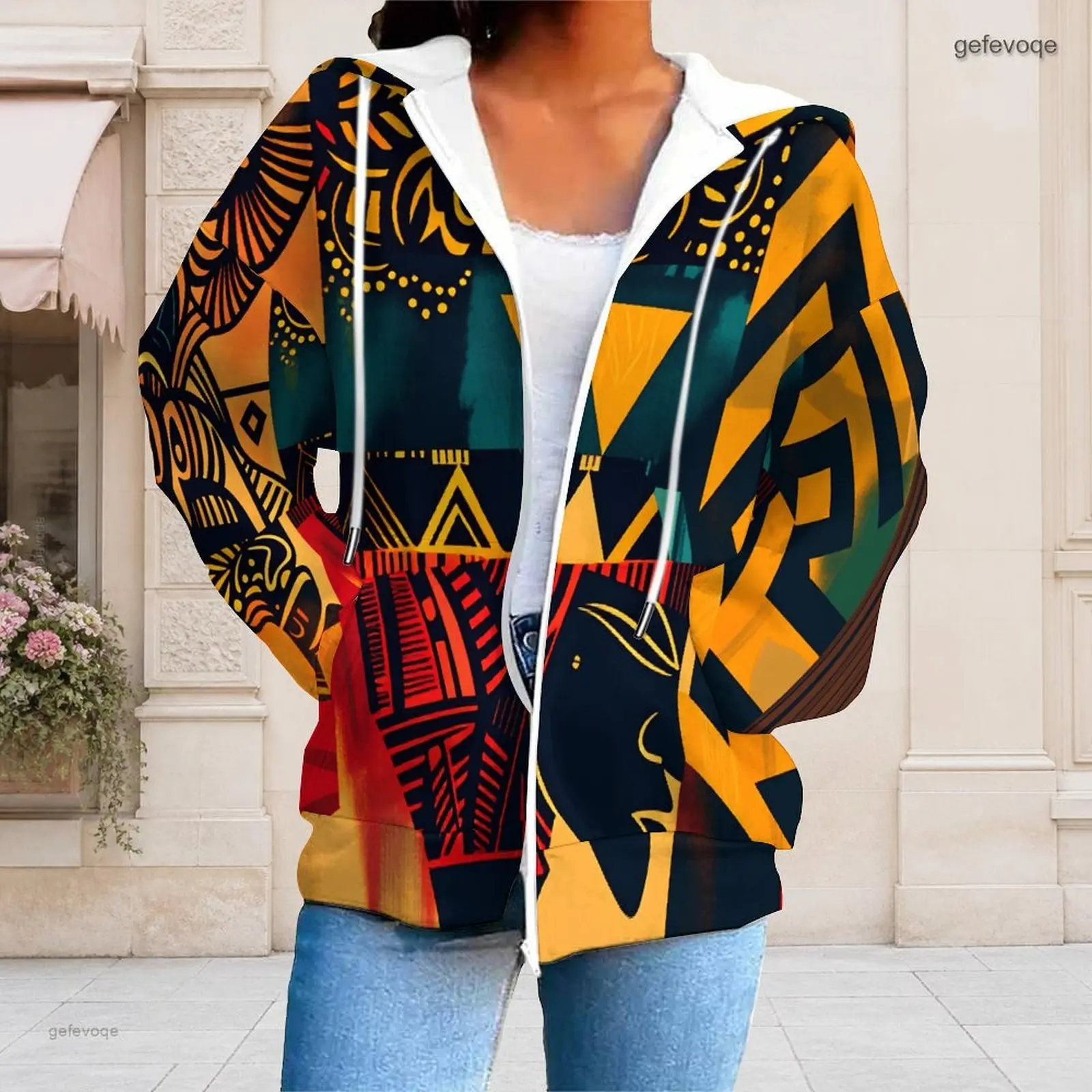 Fall Graphic Print Plus Size Outwear Women Hooded Fresh Plus Size Clothes Womens Clothing For Camping Daily Wear
