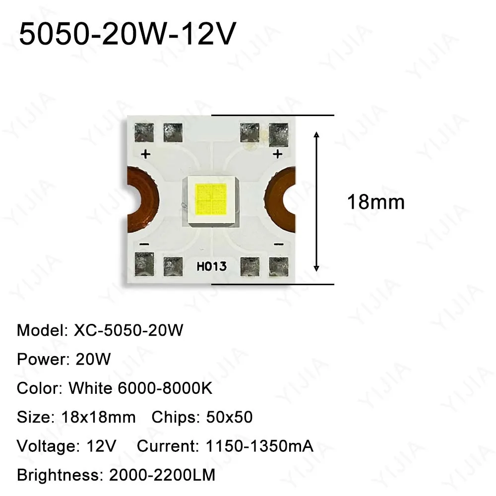 5050 7070 LED Chips Cold White 6000-8000K 20W 45W 53W DC12V 24V 27V Dia 18/20mm Lamp Bead Board For DIY Flashlight Spotlight