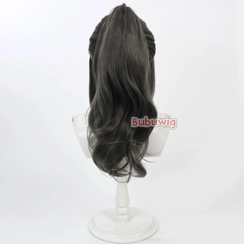 Bubuwig cabelo sintético trailblazer perucas cosplay honkai: star rail trailblazer 60cm ondulado cinza escuro peruca rabo de cavalo resistente ao calor