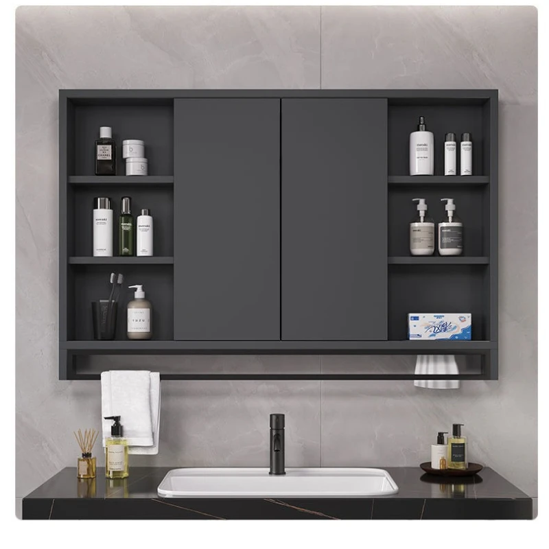 

Bathroom Mirror Solid Wood Smart Foldable Hidden Feng Shui Sliding Cabinet Wall Mounted Storage Shelf Led Light Household