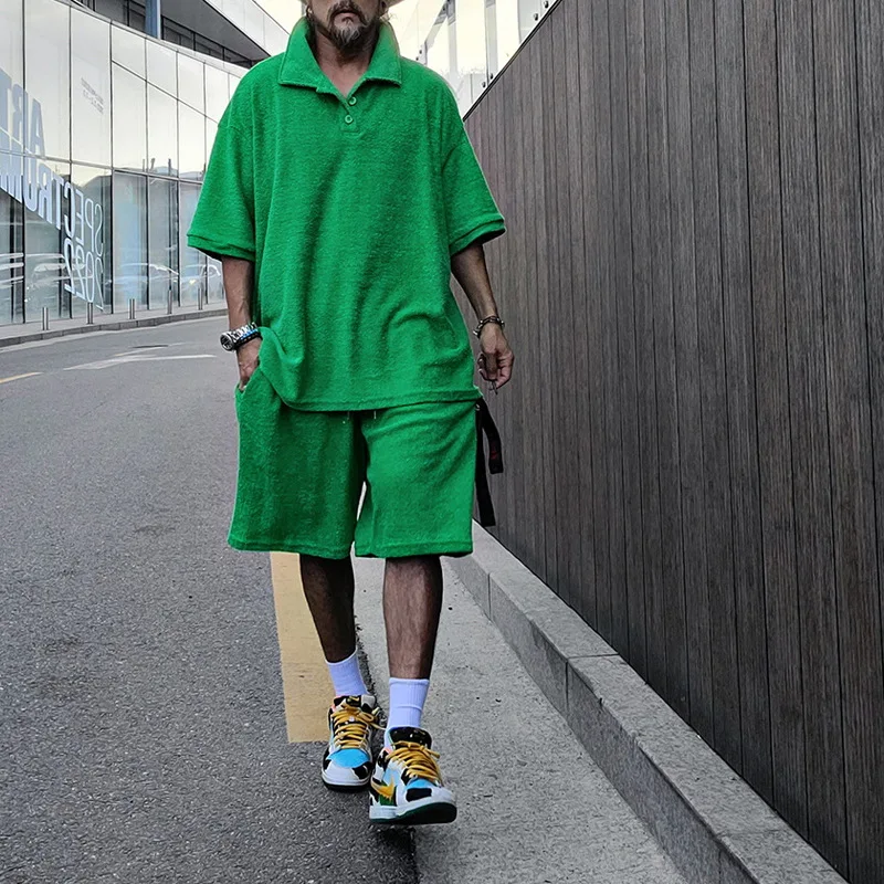 

Summer cross-border men's lapel t-shirt polo shirt sports suit men's towel loose suit