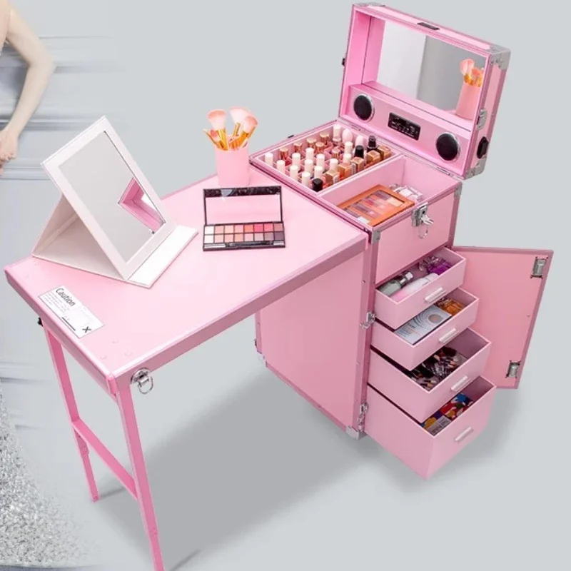 Manicure Table Foldable Nail Table Makeup Train Case with Desk Cosmetic Trolley Travel Makeup Table Scrivania Per Unghie Salon