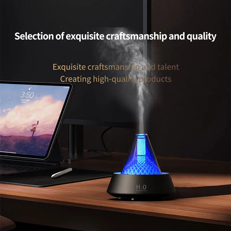 Hogar Mini Volcano Lava Aroma Diffuser USB Desktop Seven-Color Ambiance Light Humidifier Home Desktop Flame Diffuser Ultrasonic