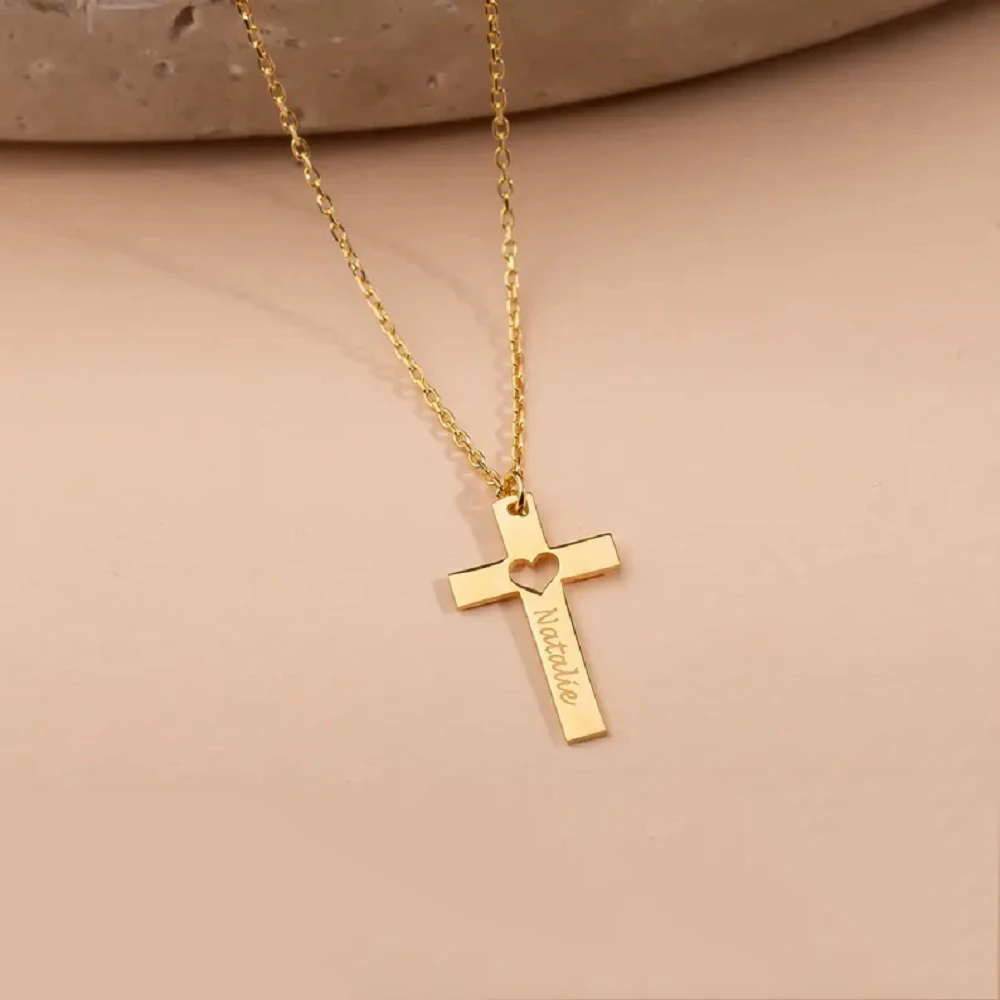 Sipuris Custom Name Date Necklace For Women Men Stainless Steel Personalized Hollow Heart Cross Corrosion Charm Necklace Jewelry - Detail 1