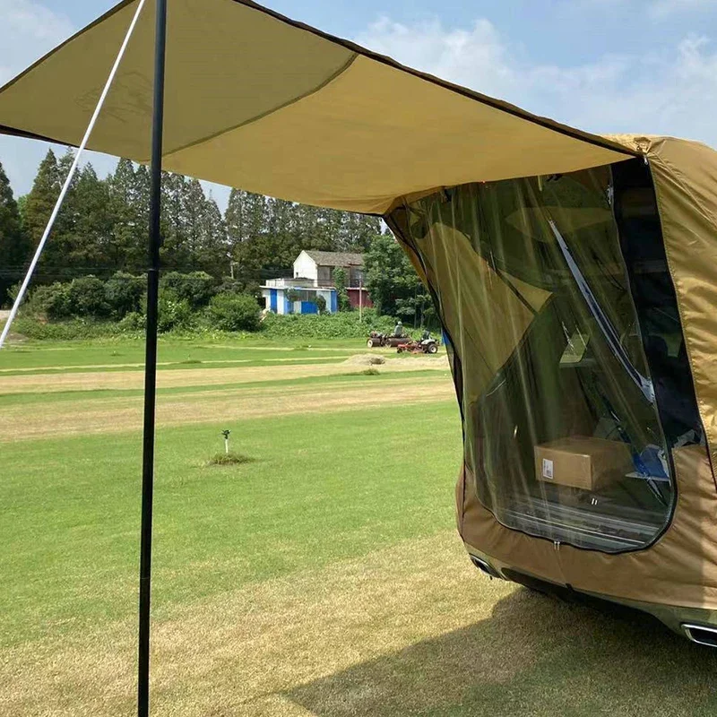 Outdoor sunshade and rain proof trunk rear extension tent self driving barbecue camping car travel tent