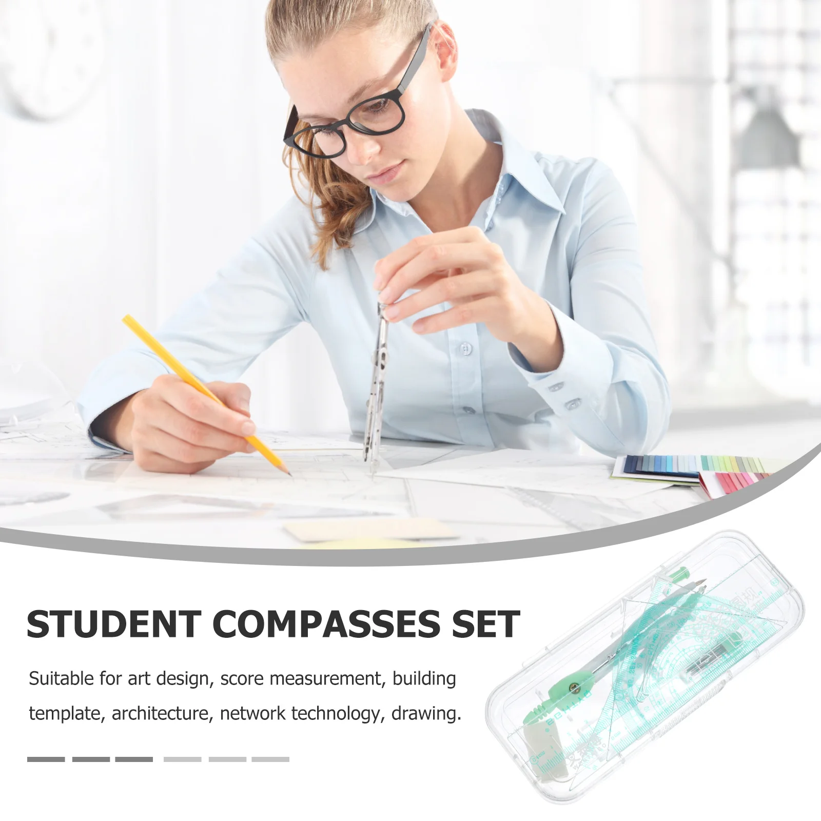 1 Metal Compass Set Ruler Protractor Drawing Tool For Student Engineer Artist Math Geometry Drafting Kit Compass Ruler Tool Set