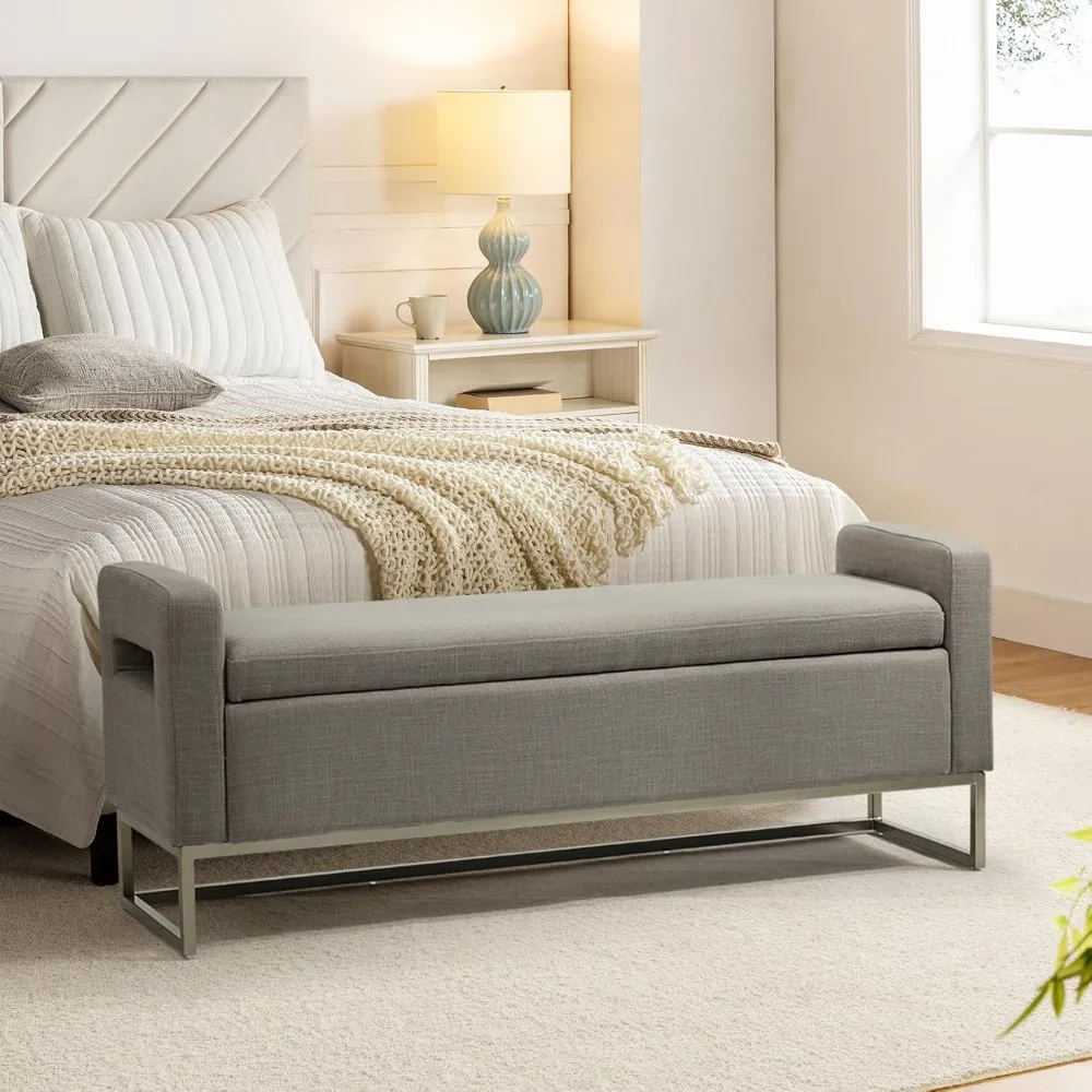 

HULALA HOME Storage Ottoman Bench with Armrests & Metal Legs, 59-Inch Extra Long Accent Bench for End of Bed, Comfy Upholstered