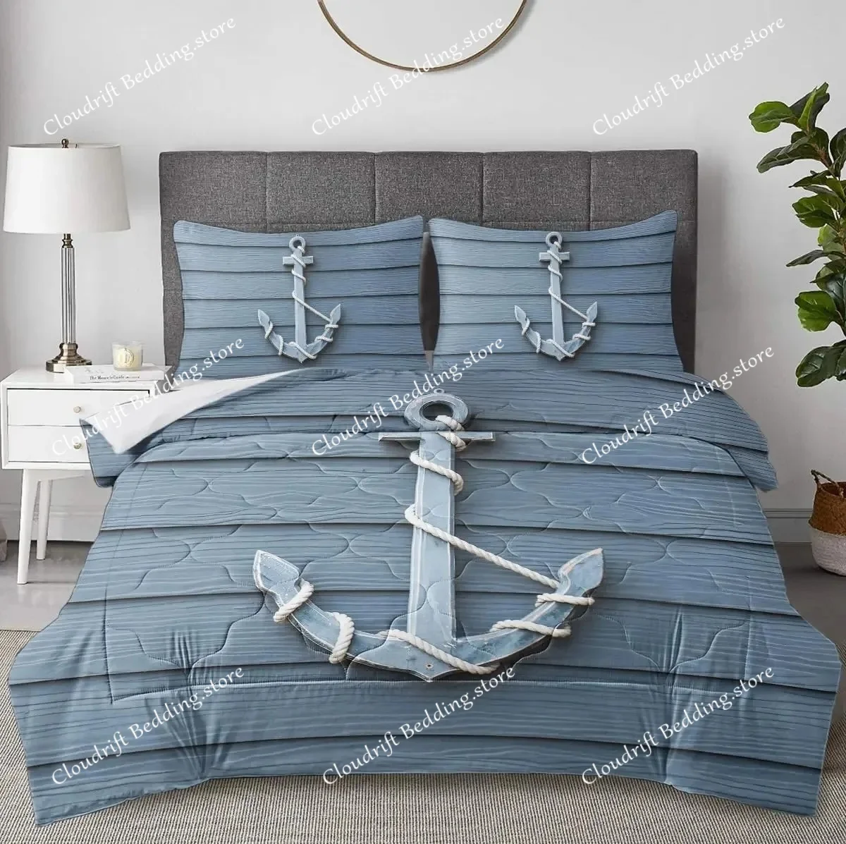 Nautical Bedding Set Full Size, Sailing Anchor Bed For Boys Teens,Ocea Comforter Cover Soft,Duvet Quilt Cover