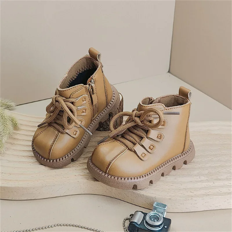 2024 New Autumn Baby Boots For Boys Leather Soft Sole Waterproof Kids Ankle Boots Fashion Toddler Girls Boots Eu 15-25