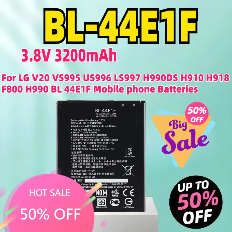 

BL-44E1F 3.8V 3200mAh Battery For LG V20 VS995 US996 LS997 H990DS H910 H918 F800 H990 BL 44E1F Mobile phone Batteries