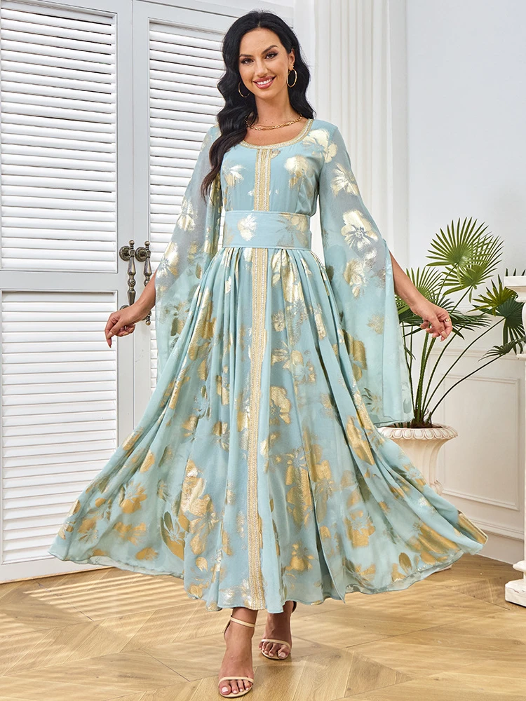 Eid Ramadan Muslim Kaftan for Women Party Long Dress Bronzing Morocco Abayas Arab Maxi Robe Dubai Vestidos Jalabiya Dresses