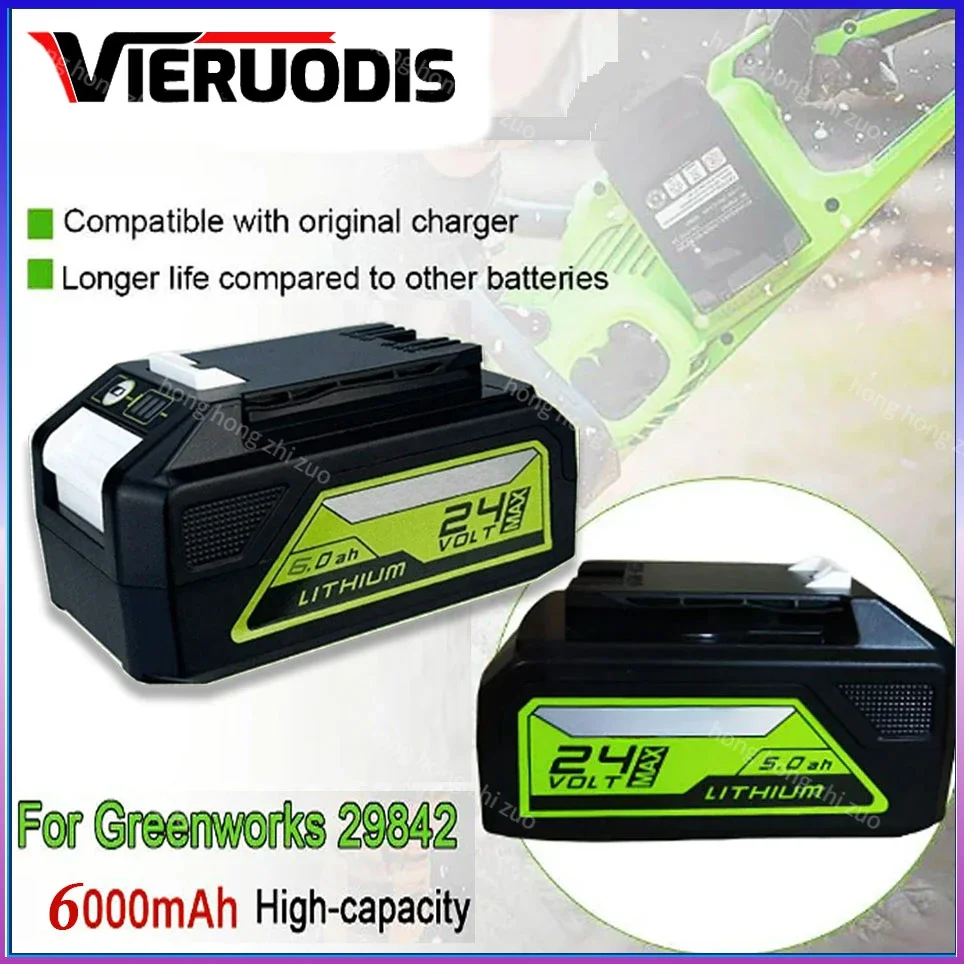 24V 6.0Ah/5.0Ah Li-ion Rechargeable Battery for Greenworks 24V 48V Power Tools 29842 29852 29322 20362 MO24B410 MO48L4211