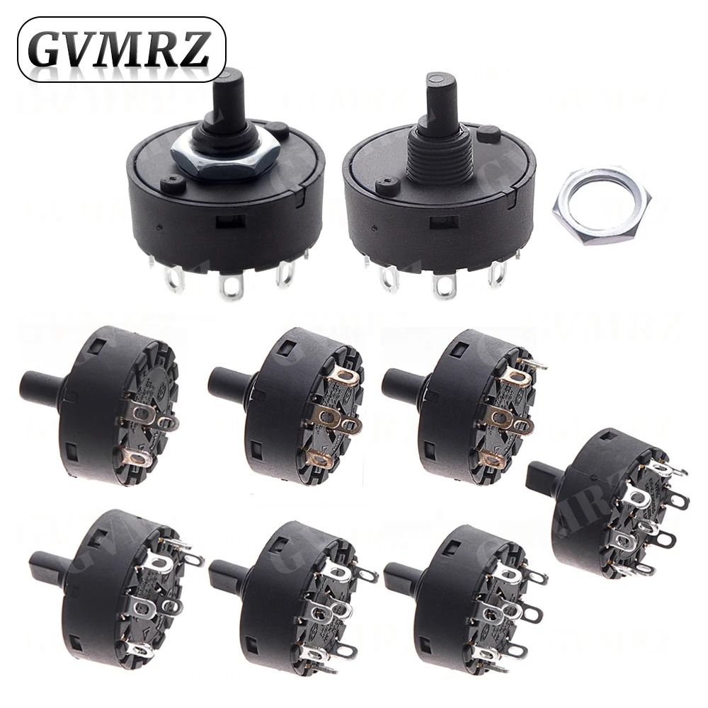 مفتاح مقبض 6A 2/3/5/6/7/8 موقف مفتاح دوار 3/4/6/7/8/9Pin فرن كهربائي مفتاح الطاقة سخان التحكم في درجة الحرارة التبديل