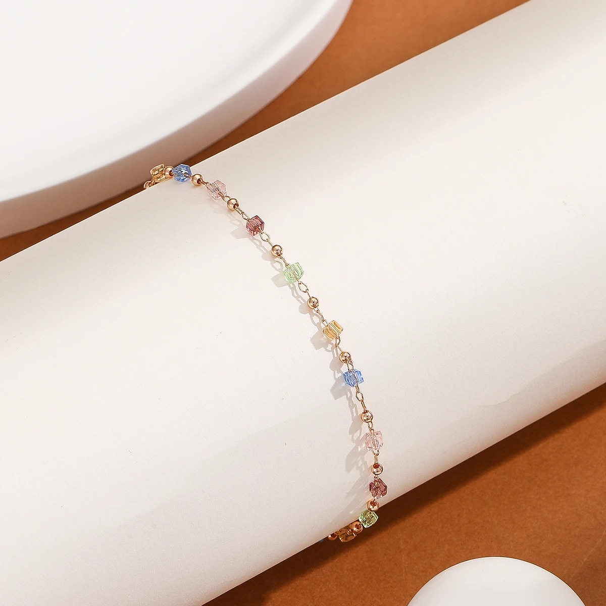 QIAMNI Colorful Crystal Chain Anklet Multicolor Bohemian Geometric Anklets Bracelet Women Summer Beach Foot Party Show Jewelry