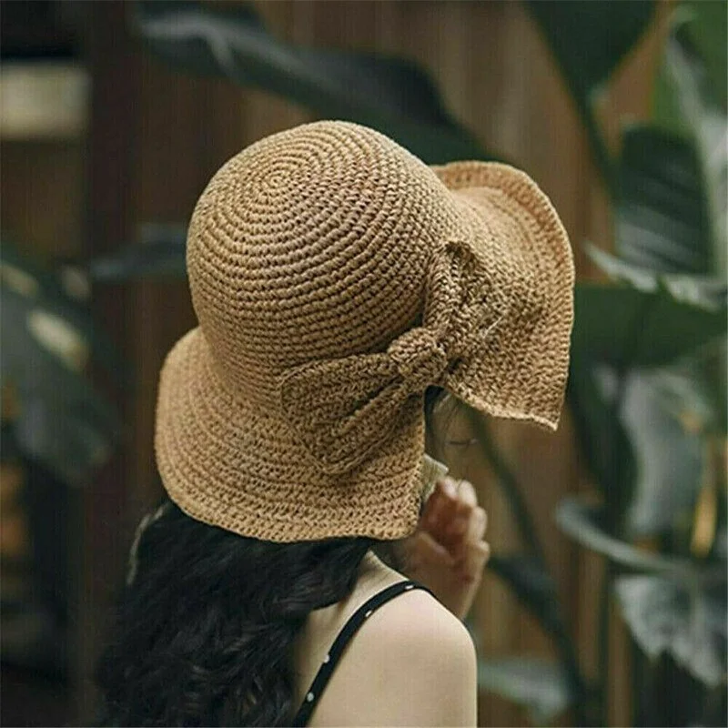 Women\'s Sun Hat Big Bow Wide Brim Floppy Summer Hats for Women Beach Panama Straw Hat Sun Protection Visor Femme Cap Straw Hat