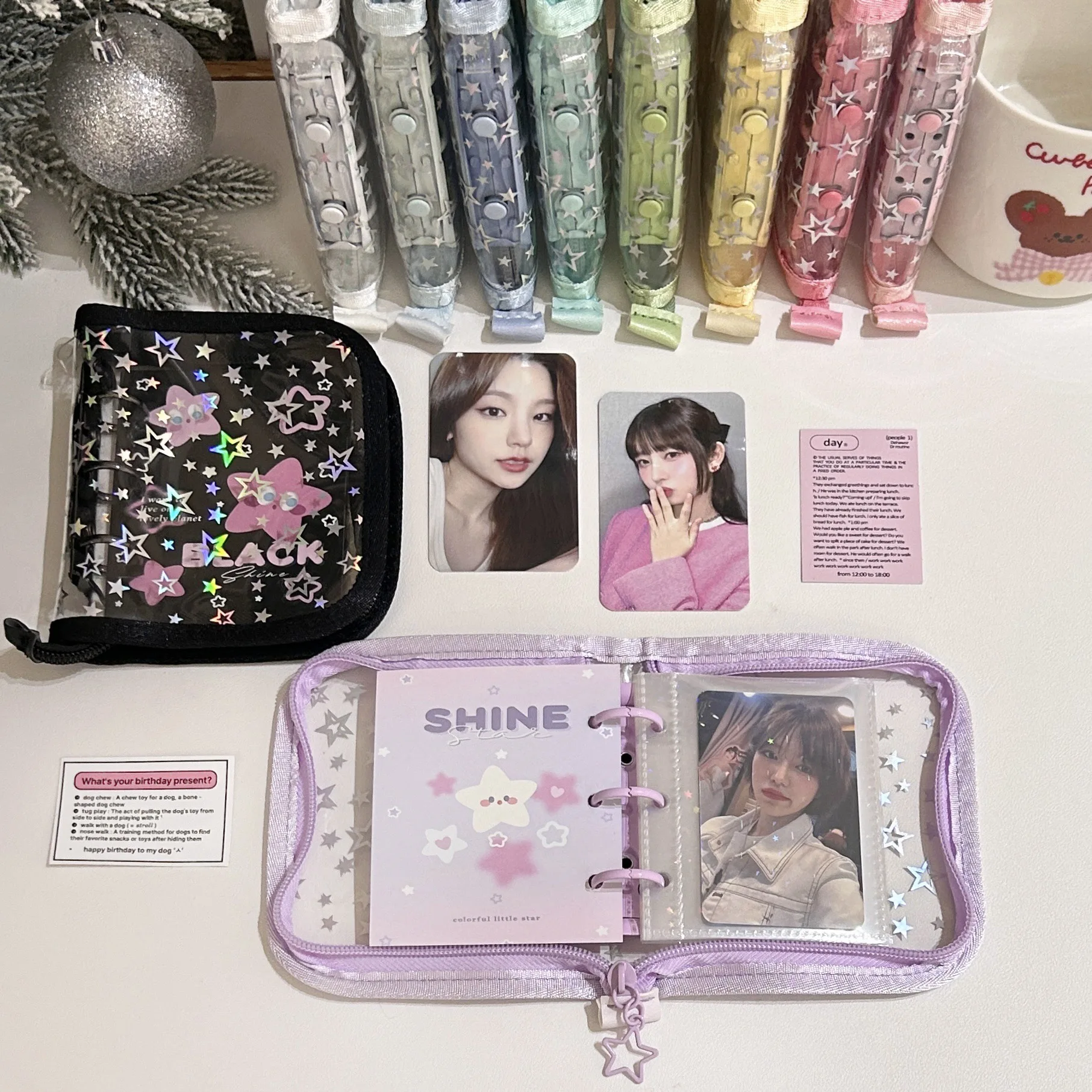 Mini 3 hole Star Pvc binder Zipper Notebook Portable photo album kpop Photocard Holder girl cute idol collect book Stationery