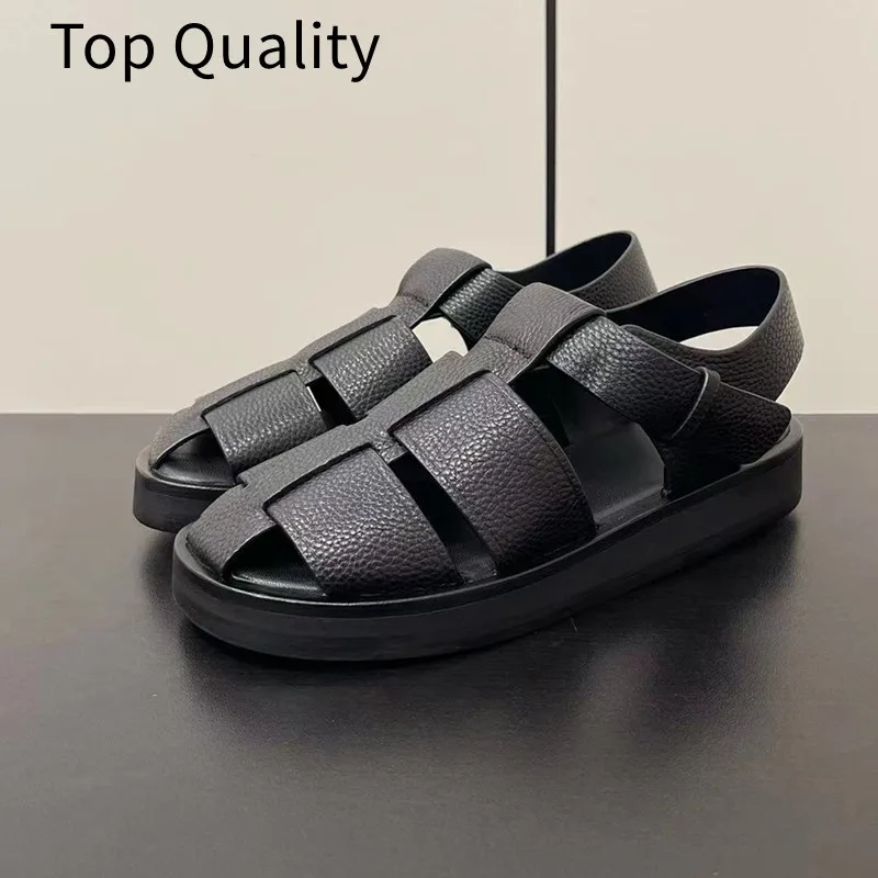 Women's fashionable leather cross strap casual sandals women's solid color simple root sandals