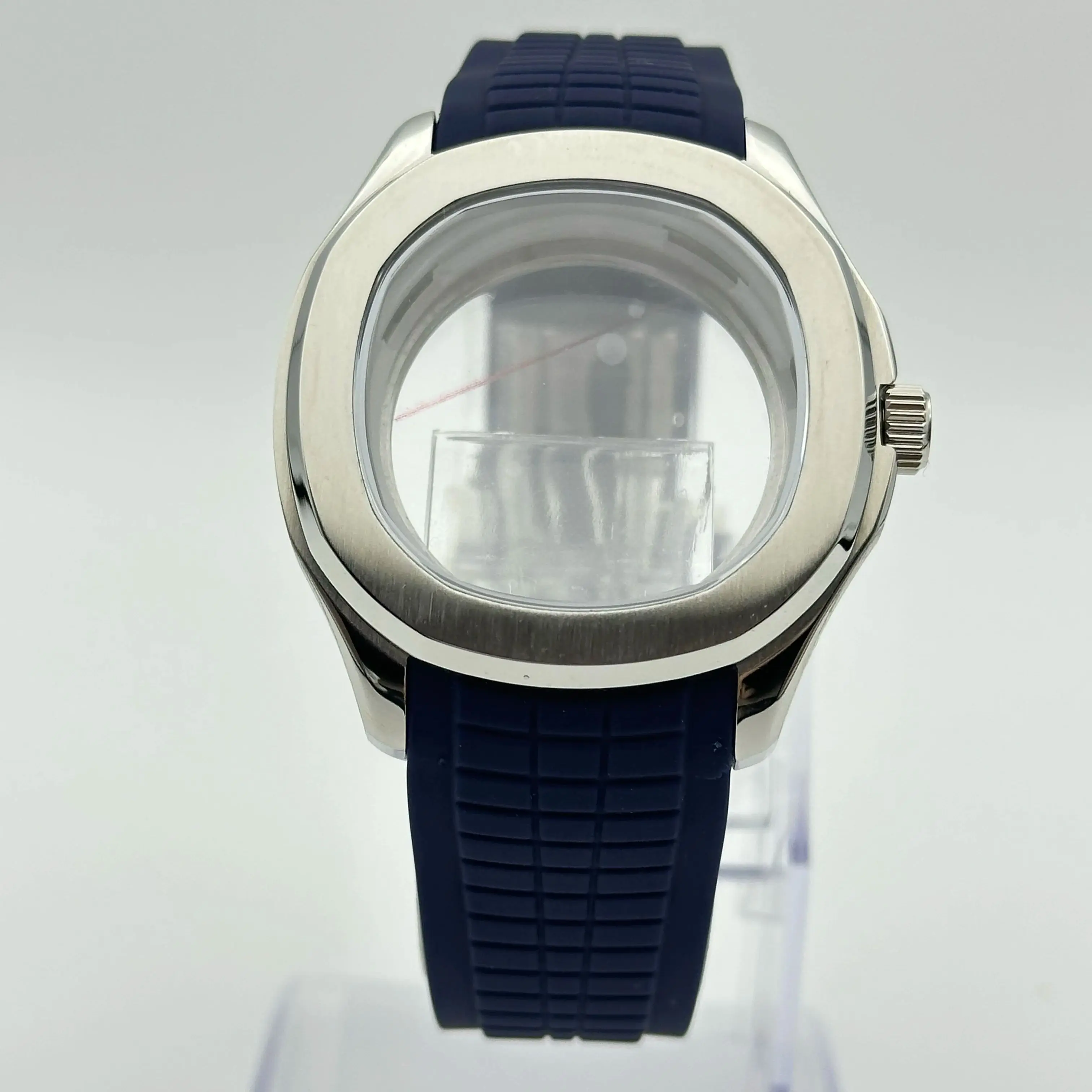 41,5 mm saffier mechanisch horloge roestvrijstalen kast siliconen bandenset compatibel met NH35/NH36/NH38