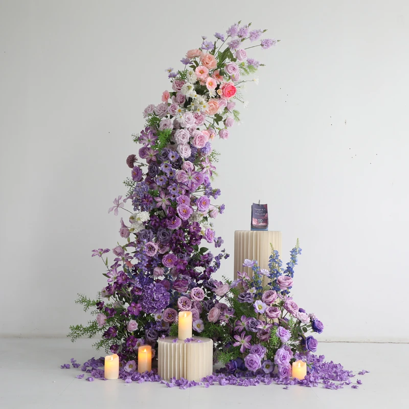 Fake flower simulation  decoration arrangement light luxury purple  arrangement croissant arch floor  window