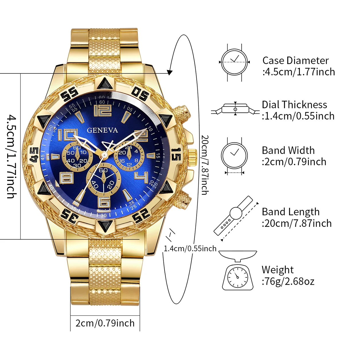 Men's Business Sport Style Watch Set Simple Three Eyes Dial Commuter Casual Style Men's Gift Watch (Box Not Included)