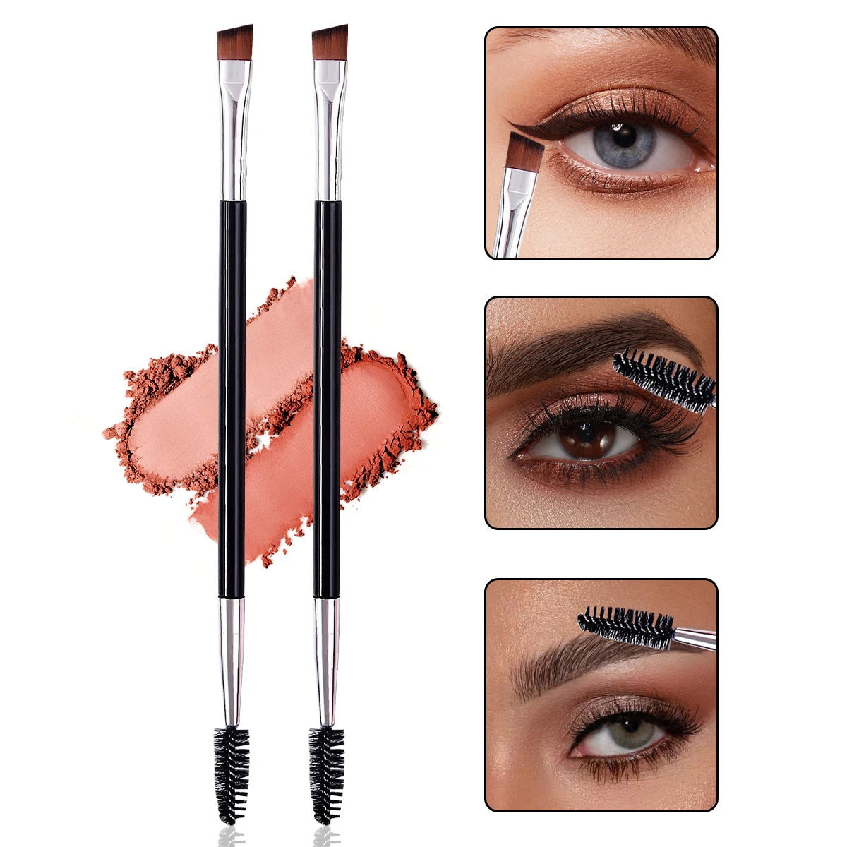 Multifunktionaler Make-up-Pinsel mit zwei Köpfen, ultrafeiner Eyeliner-Pinsel, abgewinkelter Augenbrauenpinsel, Wimpernpinsel, professionelles Make-up-Werkzeug