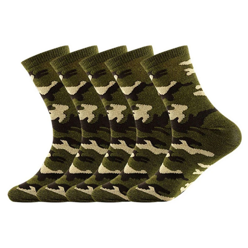 5 paia primavera e autunno uomo calzini a tubo medio di alta qualità Camouflage verde militare comodi calzini di cotone addensato militare caldo