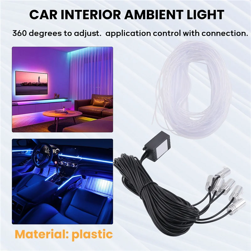 

6 In 1 RGB LED Atmosphere Car Light Interior Ambient Light Fiber Optic Strips Light By App Control DIY Music 8M Fiber-AS55