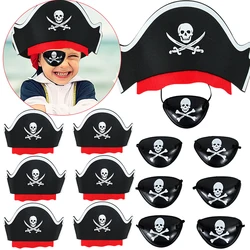 12pcs/set Horror Skull Pirate Hats And Eye Patch Halloween Cosplay Costume Props For Children's Pirate Birthday Party Decor Gift