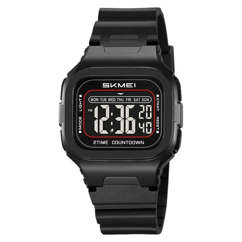 SkmeiOutdoor Sports Student Watch مقاوم للماء ساعة إلكترونية متعددة الوظائف بتوقيت مزدوج، ساعة إلكترونية مربعة أنيقة