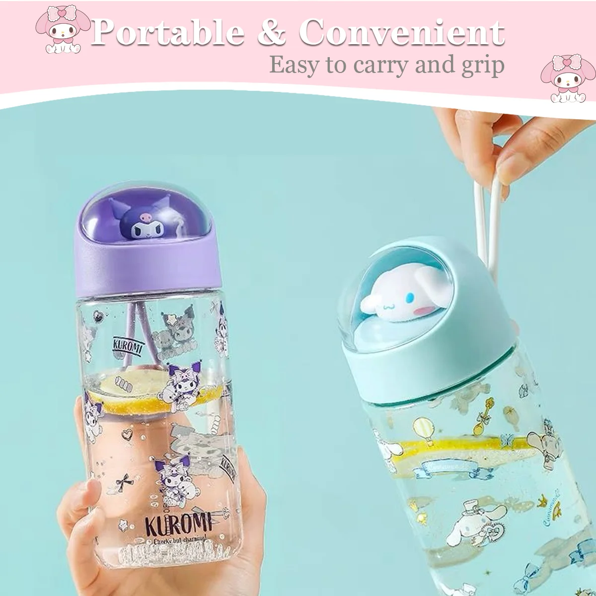 500ml Kawaii Sanrio Dolls  Transparent Cup Cartoon Water Bottle  Hello Kitty Kuromi Cinnamoroll Tritan Plastic Cup for Kids Gift - view 5