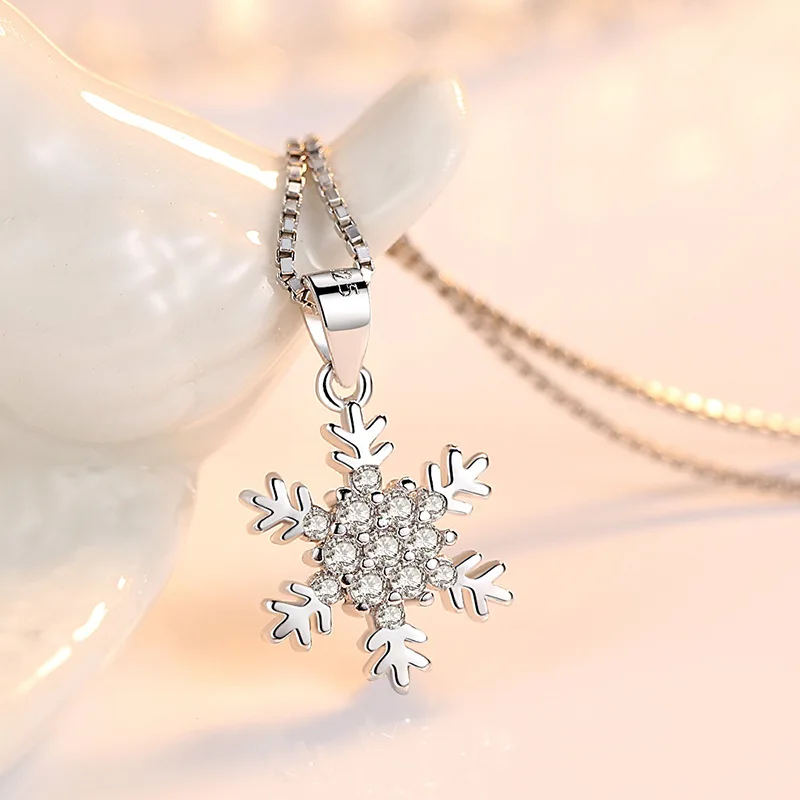 Dainty Silver Color Metal Pendant Snowflake Multiple Pattern Shapes Inlay Clear CZ Zircon Crystal Charms Jewelry For Women