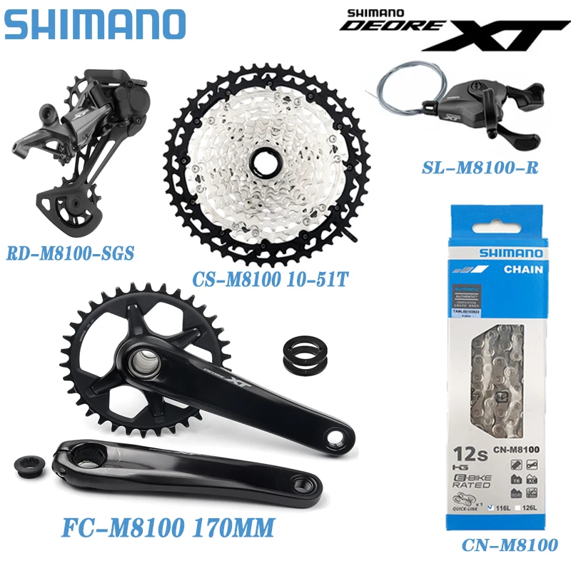 

SHIMANO DEORE XT 12 Speed M8100 Groupset 32T 34T 36T Crankset MTB Mountain Bike Groupset 1x12S M8100 Cassette 10-51T 12v Chain